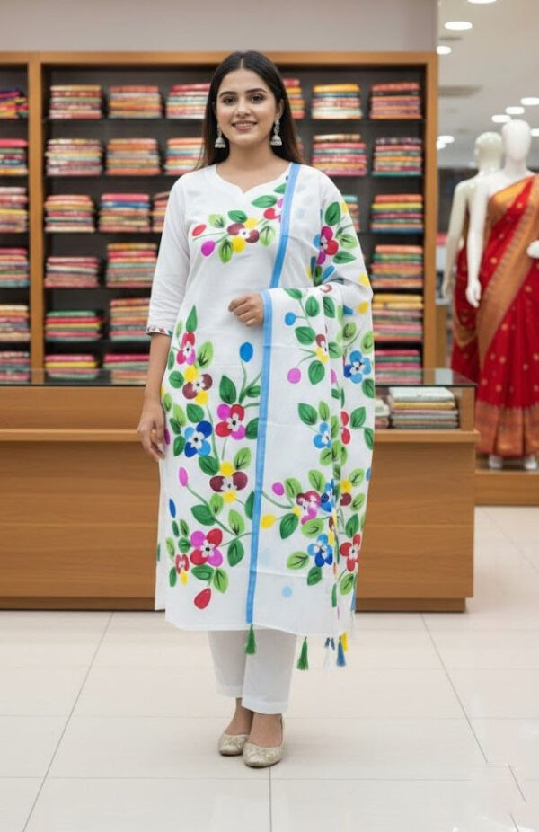 Block Print Three Piece সাদা কালার